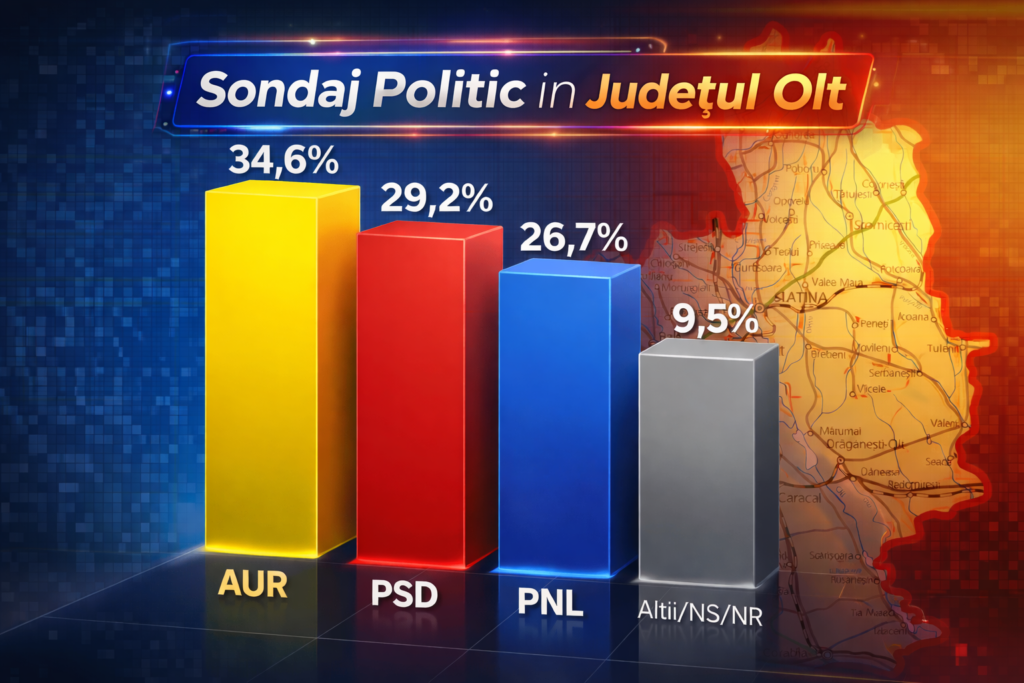 Sondaj politic Olt: AUR pe primul loc, PSD în cădere, PNL crește accelerat